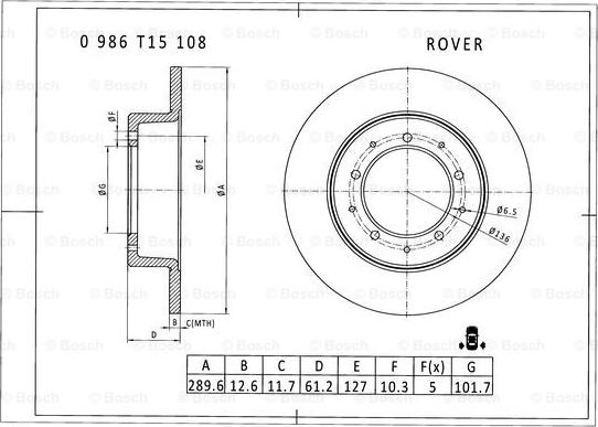 BOSCH 0 986 T15 108 - Bremžu diski autodraugiem.lv