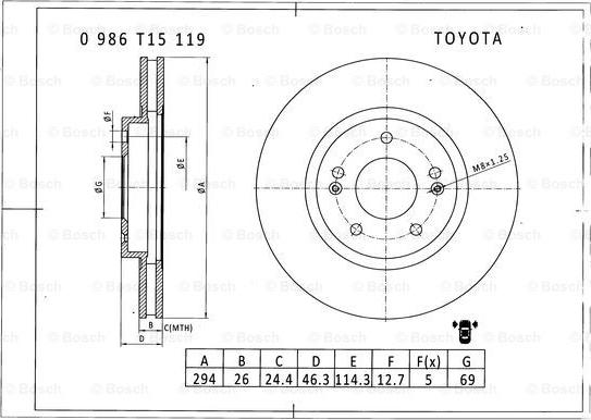 BOSCH 0 986 T15 119 - Bremžu diski autodraugiem.lv