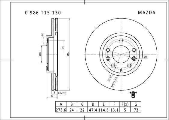 BOSCH 0 986 T15 130 - Bremžu diski autodraugiem.lv