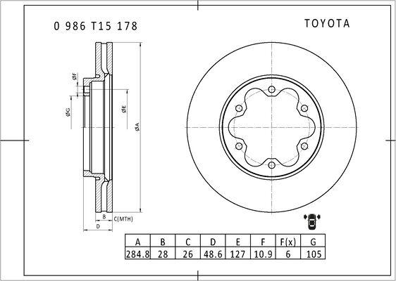 BOSCH 0 986 T15 178 - Bremžu diski autodraugiem.lv