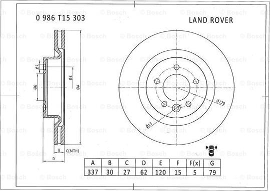 BOSCH 0 986 T15 303 - Bremžu diski autodraugiem.lv