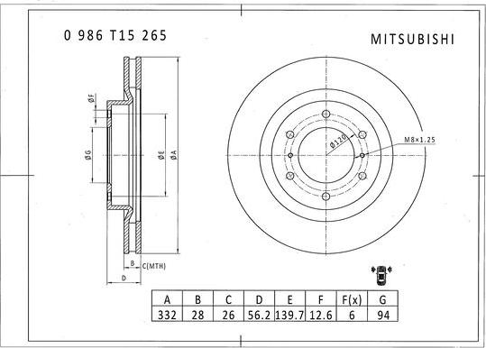 BOSCH 0 986 T15 265 - Bremžu diski autodraugiem.lv