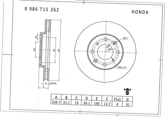 BOSCH 0 986 T15 262 - Bremžu diski autodraugiem.lv