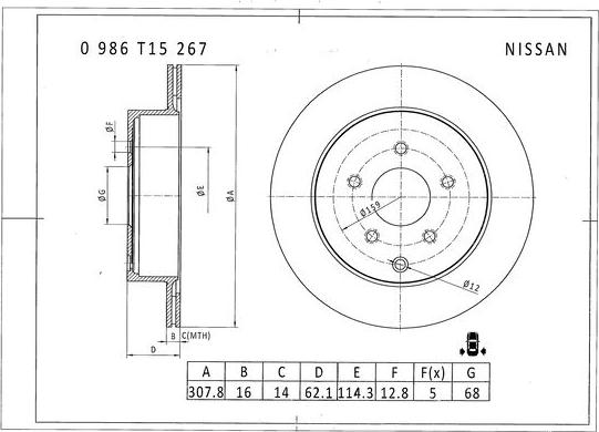 BOSCH 0 986 T15 267 - Bremžu diski autodraugiem.lv