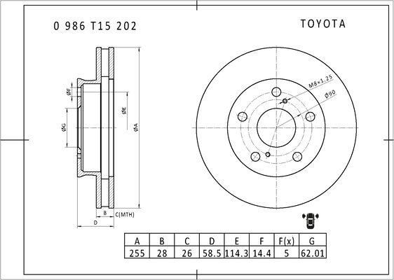 BOSCH 0 986 T15 202 - Bremžu diski autodraugiem.lv