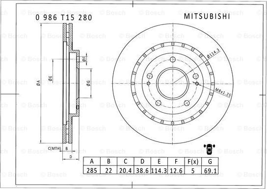 BOSCH 0 986 T15 280 - Bremžu diski autodraugiem.lv