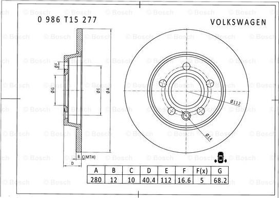 BOSCH 0 986 T15 277 - Bremžu diski autodraugiem.lv