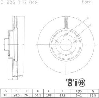 BOSCH 0 986 T16 049 - Bremžu diski autodraugiem.lv