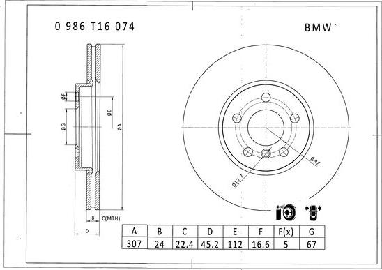 BOSCH 0 986 T16 074 - Bremžu diski autodraugiem.lv