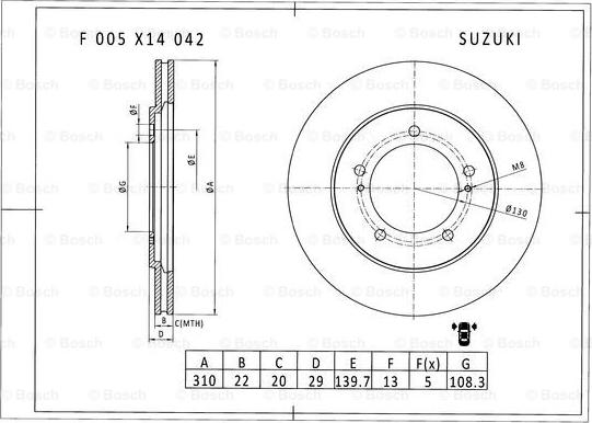 BOSCH F 005 X14 042 - Bremžu diski autodraugiem.lv