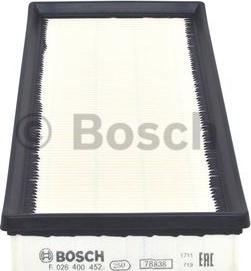 BOSCH F 026 400 452 - Gaisa filtrs autodraugiem.lv