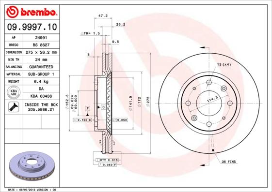 Brembo 09.9997.10 - Bremžu diski autodraugiem.lv