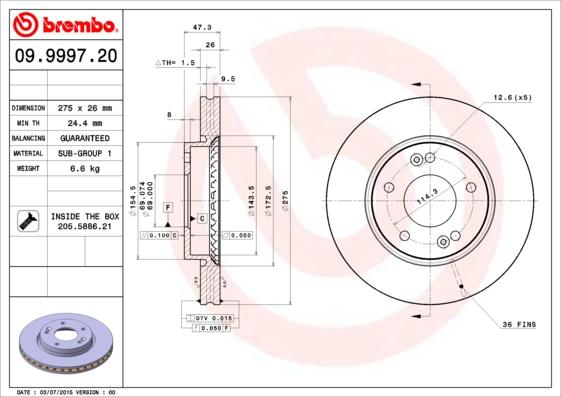 Brembo 09.9997.20 - Bremžu diski autodraugiem.lv