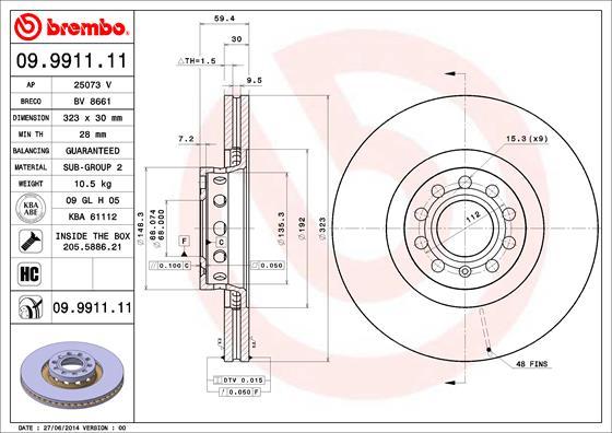 Brembo 09.9911.11 - Bremžu diski autodraugiem.lv