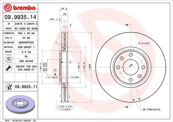 Brembo 09.9935.14 - Bremžu diski autodraugiem.lv