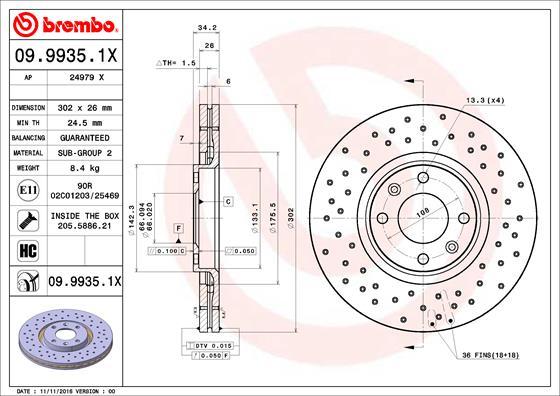 Brembo 09.9935.1X - Bremžu diski autodraugiem.lv