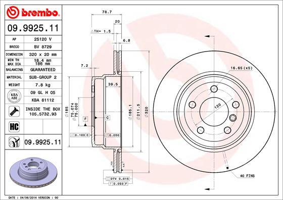 Brembo 09.9925.11 - Bremžu diski autodraugiem.lv