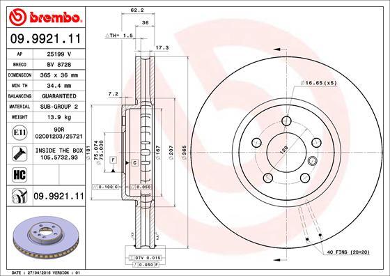 Brembo 09.9921.11 - Bremžu diski autodraugiem.lv