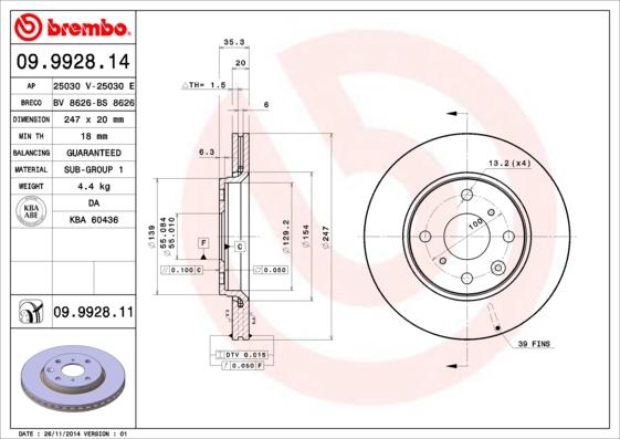 Brembo 09.9928.11 - Bremžu diski autodraugiem.lv