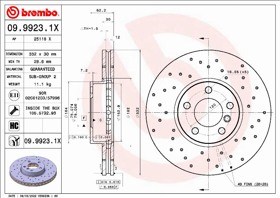 Brembo 09.9923.1X - Bremžu diski autodraugiem.lv