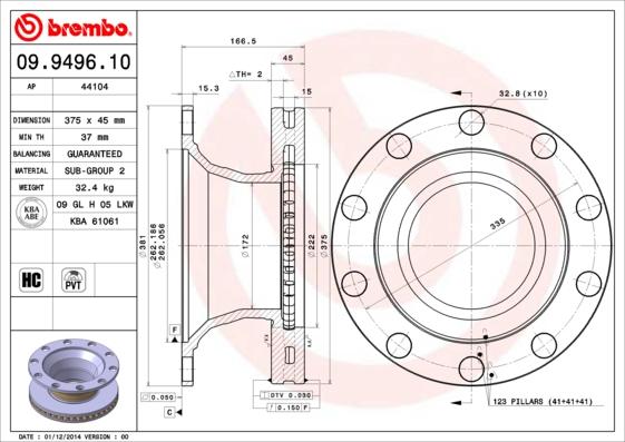 Brembo 09.9496.10 - Bremžu diski autodraugiem.lv