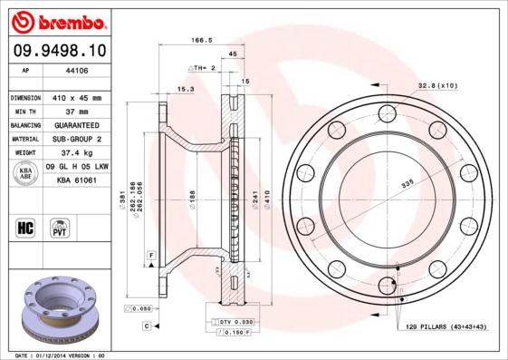 Brembo 09.9498.10 - Bremžu diski autodraugiem.lv