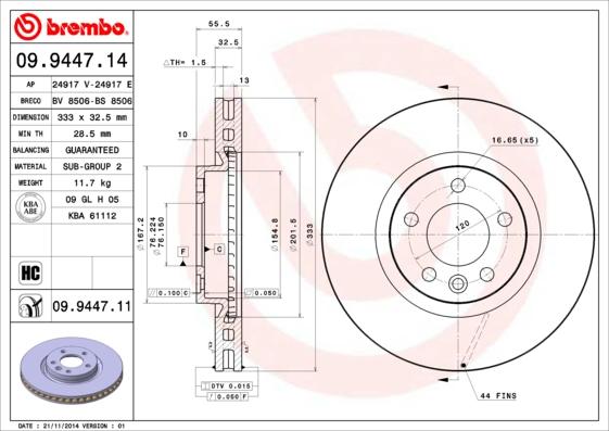 Brembo 09.9447.14 - Bremžu diski autodraugiem.lv