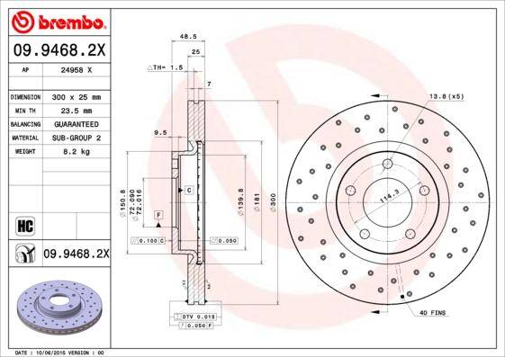 Brembo 09.9468.2X - Bremžu diski autodraugiem.lv