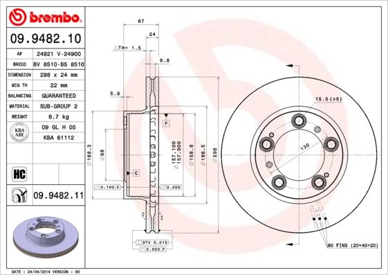 Brembo 09.9482.11 - Bremžu diski autodraugiem.lv