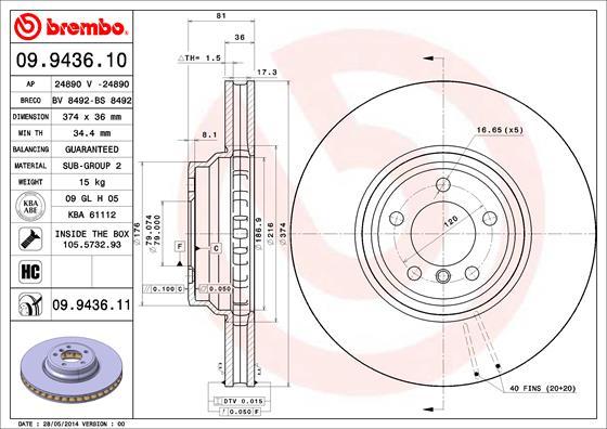 Brembo 09.9436.11 - Bremžu diski autodraugiem.lv