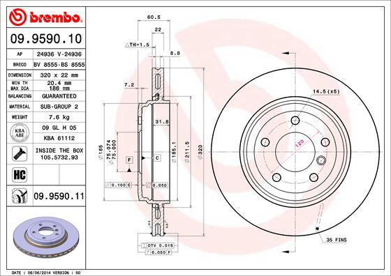 Brembo 09.9590.11 - Bremžu diski autodraugiem.lv