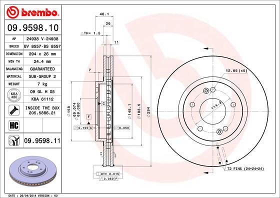 Brembo 09.9598.10 - Bremžu diski autodraugiem.lv