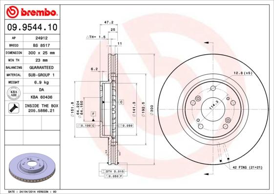 Brembo 09.9544.11 - Bremžu diski autodraugiem.lv