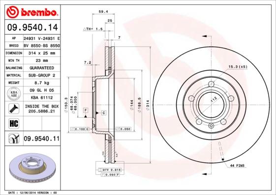 Brembo 09.9540.11 - Bremžu diski autodraugiem.lv