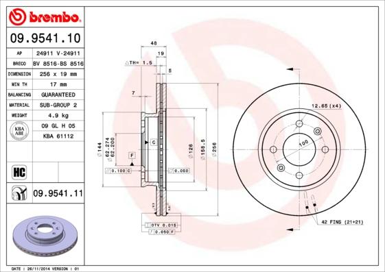 Brembo 09.9541.10 - Bremžu diski autodraugiem.lv