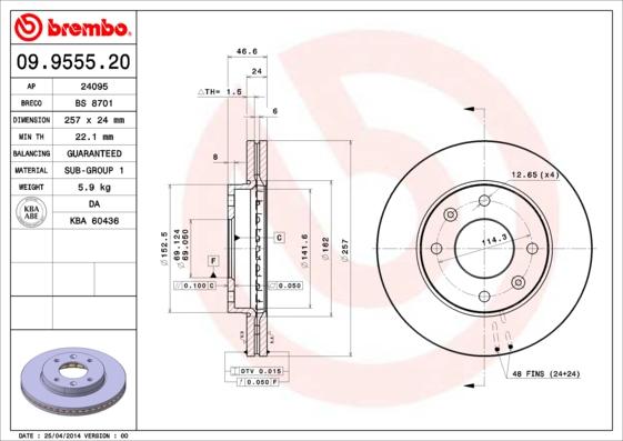 Brembo 09.9555.20 - Bremžu diski autodraugiem.lv