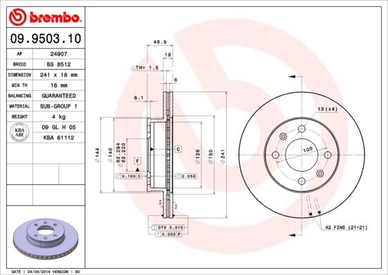 Brembo 09.9503.10 - Bremžu diski autodraugiem.lv