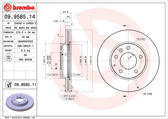 Brembo 09.9585.14 - Bremžu diski autodraugiem.lv