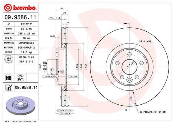 Brembo 09.9586.11 - Bremžu diski autodraugiem.lv