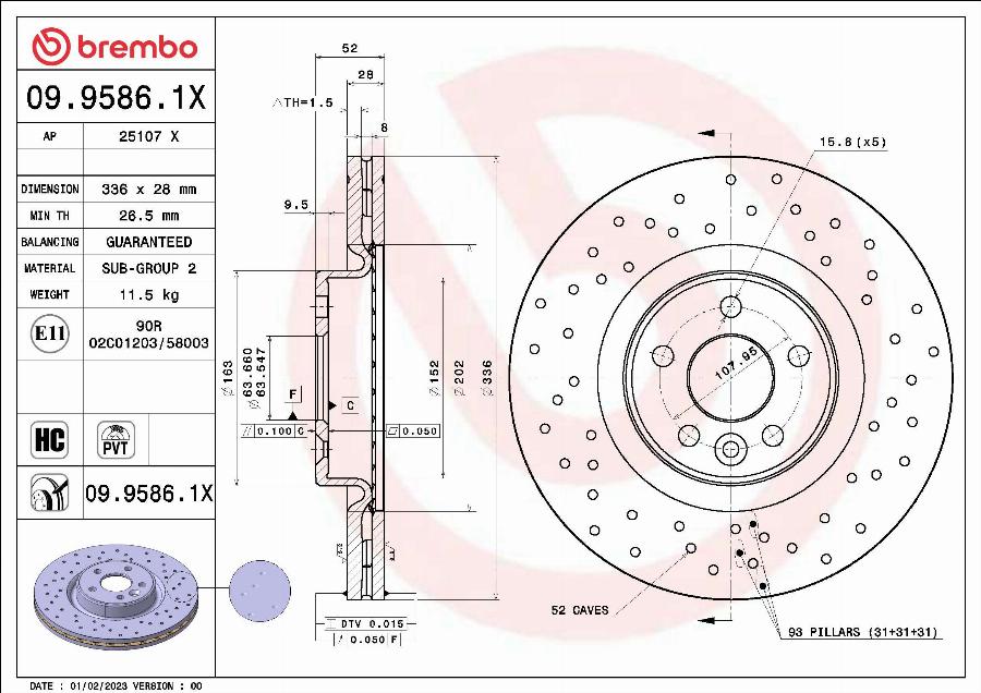 Brembo 09.9586.1X - Bremžu diski autodraugiem.lv