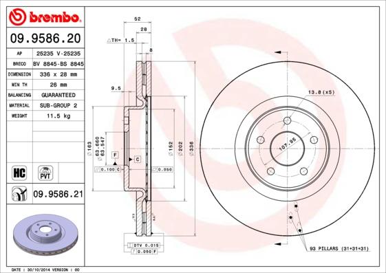 Brembo 09.9586.21 - Bremžu diski autodraugiem.lv