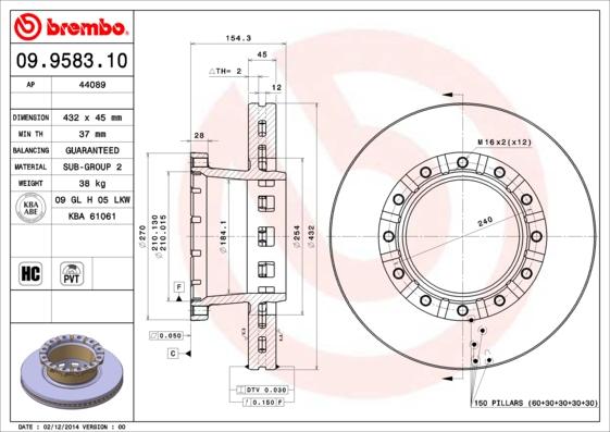 Brembo 09.9583.10 - Bremžu diski autodraugiem.lv