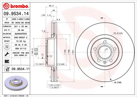 Brembo 09.9534.14 - Bremžu diski autodraugiem.lv