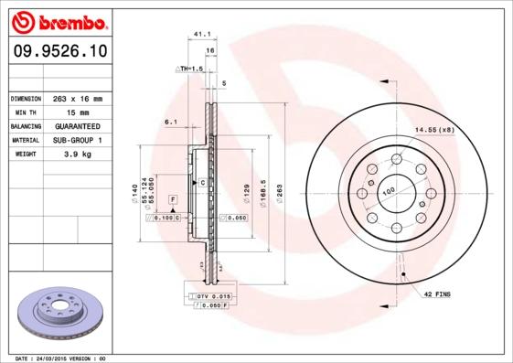 Brembo 09.9526.10 - Bremžu diski autodraugiem.lv