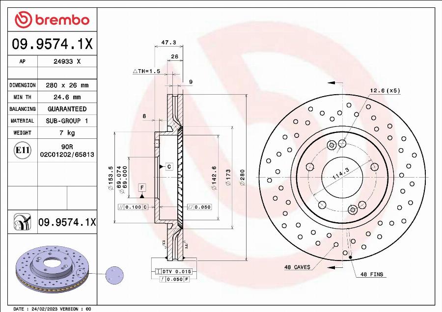 Brembo 09.9574.1X - Bremžu diski autodraugiem.lv