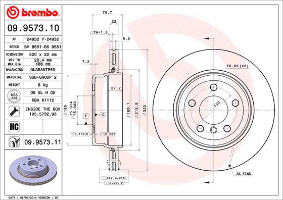 Brembo 09.9573.11 - Bremžu diski autodraugiem.lv