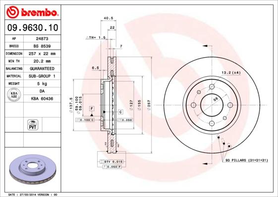 Brembo 09.9630.10 - Bremžu diski autodraugiem.lv