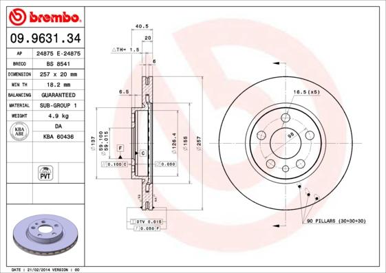 Brembo 09.9631.34 - Bremžu diski autodraugiem.lv