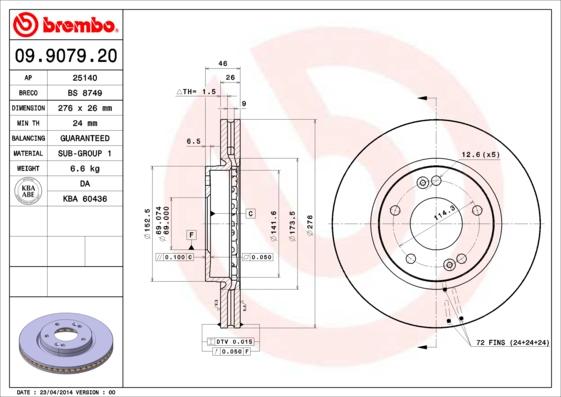 Brembo 09.9079.20 - Bremžu diski autodraugiem.lv