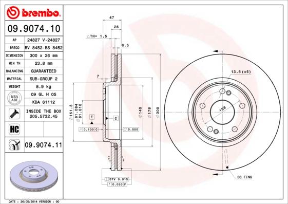 Brembo 09.9074.10 - Bremžu diski autodraugiem.lv